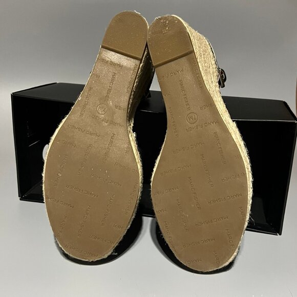 Marc Fisher Sakti Espadrille Sandal Black Studded Wedge Sandals Size 7 Leather - Picture 3 of 5